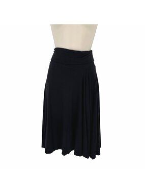 Max Studio Womens Black Midi Skirt Fold Over Stretch Waistband Size M